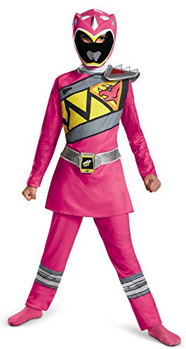 Pink Power Rangers Costume for Kids. Official Licensed Pink Ranger Dino Charge Classic Power Ranger Suit with Mask for Girls, Medium (7-8)