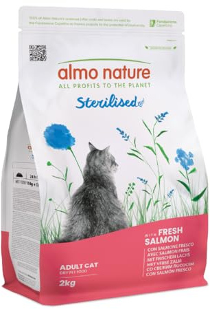 Almo Nature Sterilised - Crocchette Gatto Sterilizzato con Salmone Fresco - A Basso Contenuto di Magnesio e con Fibre per il Controllo del Peso - Sacco da 2kg