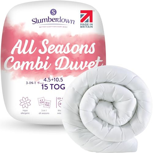 Slumberdown All Seasons 3-in-1 Single Duvet 13.5 Tog - 4.5 + 9 Tog Combi Quilt for All-Year Round Comfort | UK-Made, Soft Touch Cover, Non-Allergenic, Washable (135 x 200cm)