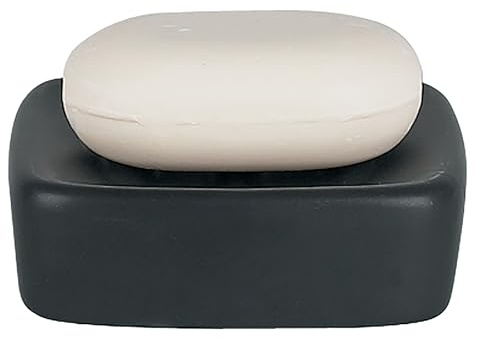 Spirella Seifenschale Steinoptik dekorative Badausstattung Seifenablage RETR Maße: 11 x 11 x 3 cm-Schwarz matt, Black