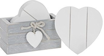 Joe Davies Set of 6 Wooden Heart Drink Coasters With Provence Grey Storage Stand