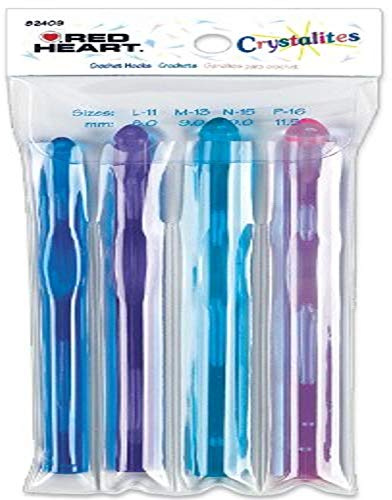 Susan Bates 82409 Red Heart Crystallites Acrylic Crochet Hook Set, Size L11/M13/N15/P16