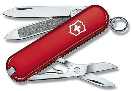 VICTORINOX Pocket Knife Classic SD, Small, 7 Functions, Swiss Made, Multi Tool with Blade, Nail File, Screwdriver 2.5 mm, Scissors, Red