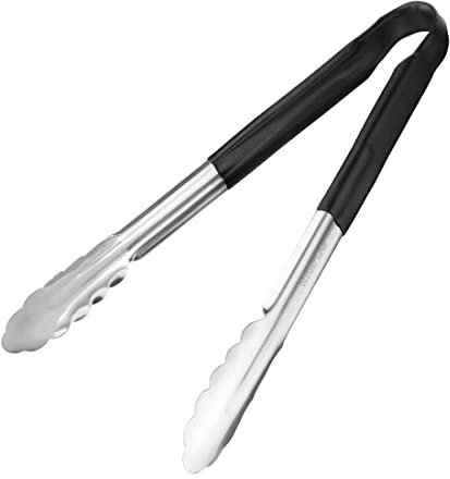 Hygiplas Pro-Grade Kitchen Serving Tongs 300mm, Black Colour Coded - General Use, Stainless Steel, Vinyl Coated Handles | CB153
