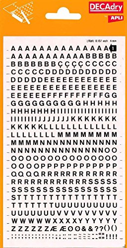 Buchstaben und Zahlen übertragbar, schwarz. Buchstaben 4 mm Schwarz