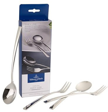Villeroy & Boch - Daily Line Specials Spaghetti Besteck Set 4 Teilig Spülmaschinenfest, Pastabesteck, Mit Spaghettigabel/Nudelgabel Und Spaghettilöffel/Nudellöffel, Gabel Und Löffel, Edelstahl