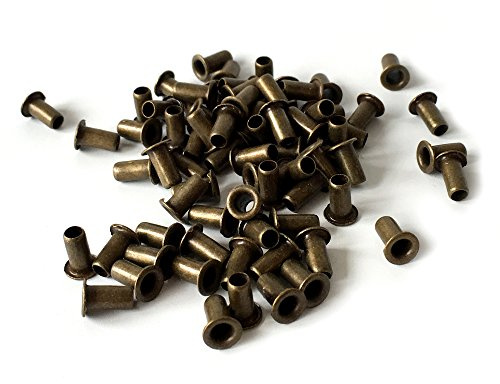 100 Mini Eyelets, Tubular Rivets for Leather Craft Print Paper 8mm, with or Without Tools (Antique Brass- no Tools)