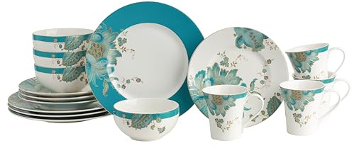 222 Fifth Eliza 16-Piece Dinnerware Set, Teal