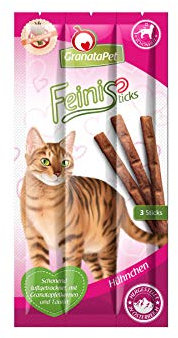 GranataPet FeiniSticks Hühnchen, Leckerchen für Katzen, bekömmlicher Katzensnack, Katzenleckerli ohne Getreide & Zuckerzusätze, Belohnung für verspielte Samtpfoten, 3 Sticks