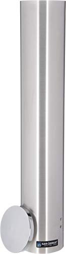 San Jamar 23.5 Pull Type Cup Dispenser – Stainless Steel 12 to 24 Oz Cup Holder with Flip Cap for Restaurants, Dining Halls, Fast Food Beverage Stations, Silver