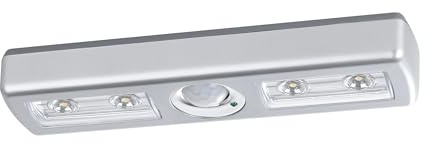 EGLO LED Schrankbeleuchtung Baliola, 4 flammiges Schranklicht mit Batterie und Bewegungsmelder, Schrankleuchte aus Kunststoff in Silber, LED Kleiderschrankbeleuchtung warmweiß