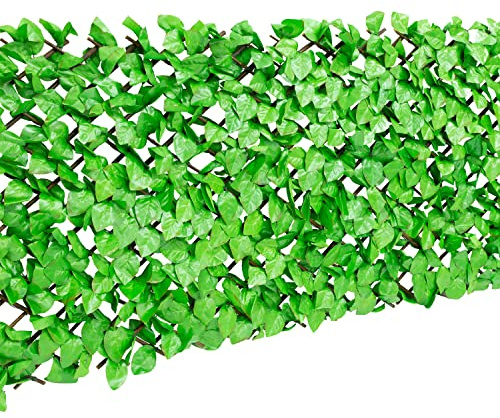 GardenKraft 26130 Lot 2 x 1 m Lumière artificielle Ivy extensible Panneau de clôture en osier – Vert