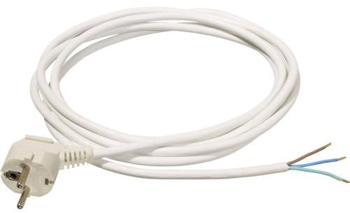 as - Schwabe Anschlussleitung 10 m H05VV-F 3G1,0 Verbindungskabel, IP20 | Schutzkontaktwinkelstecker mit Leitung, Anschlusskabel 30 mm abgemantelt mit Aderendhülsen, Stromkabel 230V, 10A, Weiß, 70800