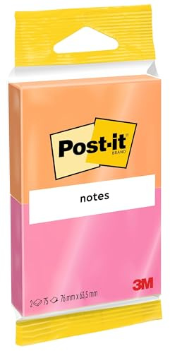 Post-it Notes, 2 Blöcke (150 Blatt), 63,5 mm x 76 mm, Orange, Pink | Selbstklebende Haftnotizen, Praktische Klebezettel für Bürobedarf, Meetings, Erinnerungen, To-Do-Listen und zum Organisieren