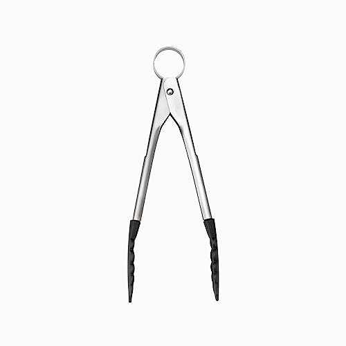 CUISIPRO Mini-Küchenzange mit Silikon-Enden | Schwarz | 18 cm | Einhändige Bedienung | gezackte Silikon Enden | Zange Küche bis zu 300° hitzebeständig | Kochpinzette Edelstahl rostfrei