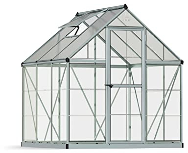 Canopia by Palram Gewächshaus klein Hybrid 6x6 Treibhaus 186x185 cm Aluminium Silber Tomatenhaus Polycarbonatplatten UV-beständig
