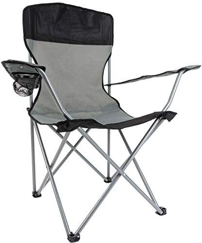 Anaterra Camping-/Falt-/Angelstuhl, mit Armlehne, Getränkehalter und hoher Rückenlehne, schwarz/grau