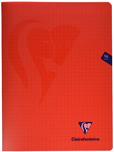 Clairefontaine 33361C – Skolhäftapparat/anteckningsbok Mimesys, DIN A4 24 x 32 cm, 48 ark 90 g, fransk linjering, omslag av PP, häftad, röd, 1 styck