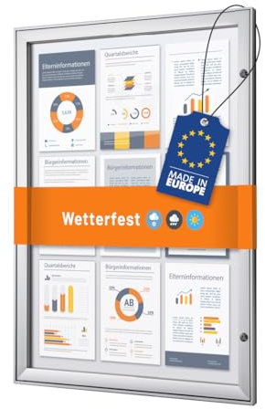 Schaukasten außen 9x DIN A4 | wetterfest | abschließbarer Infokasten mit SAN-Scheibe | beschreibbare magnetische Rückwand | ideal für Außenbereich & Outdoor Wand-Montage