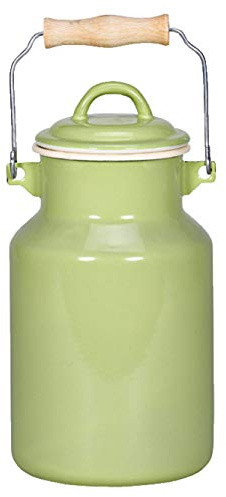 Krüger Emaille Milchkanne Juist 2,0 L | Für Milch, Saft & Dekoration | PFAS-frei | Schnitt- & kratzfeste Emaille | Mit Deckel & Holzgriff | Spülmaschinengeeignet | Landhaus-Design