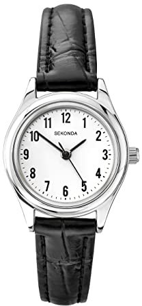 Sekonda Women's Quartz Watch with White Dial Analogue Display and Black Leather Strap 4491.27