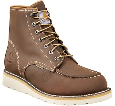 Carhartt 6” Moc Toe Waterproof Work Boots for Men - Oil-Tanned Leather Boots with FastDry Lining, Dual-Density Rubber Wedge Traction Outsole, EH Rated, Dark Brown - 9.5W