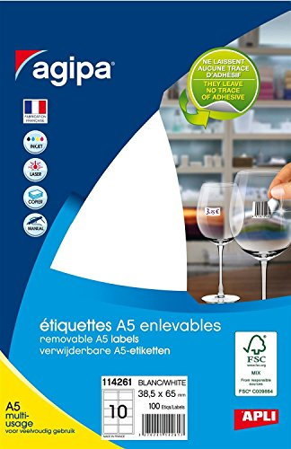 ASUS Agipa White wiederablösbare Multipurpose Labels, 10 Blatt A5, 38,5 x 65 mm, weiß, 1120 Stück, 10 Blatt A5, 38,5 x 65 mm, weiß, 38,5 x 65, 1120 Stück, 10 (A5)