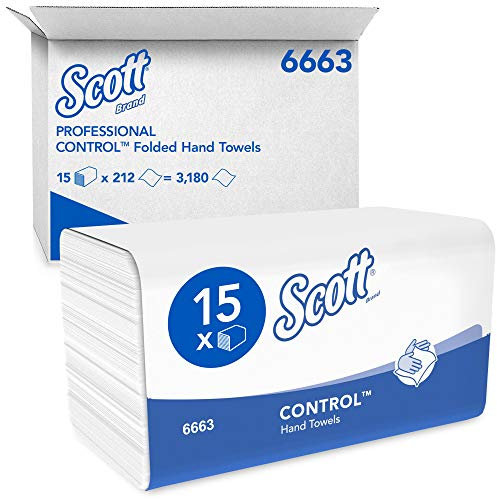Scott Control Folded Paper Towels, V-Fold 1-Ply Towels, Superior Absorbency, Airflex Technology, FSC Certified, European Ecolabel, 15 Packs x 212 Sheets (3,180 Sheets Total), model nr. 6663