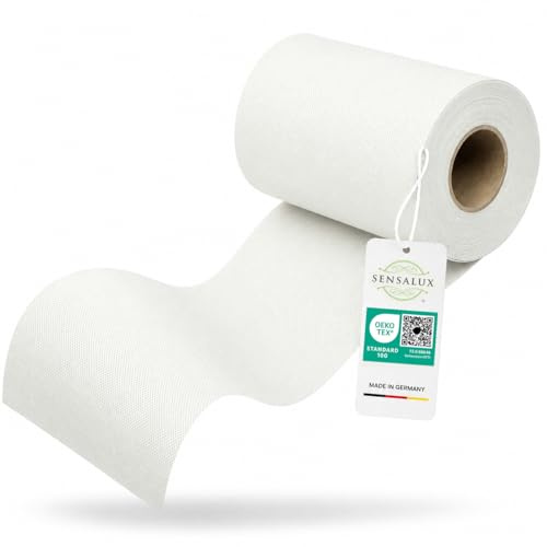 Sensalux Tischläufer Vlies 15 cm x 25 m Weiß, abwaschbar | wasserabweisend, stoffähnliches Tischband, OEKO-TEX, Party Hochzeit Catering Event