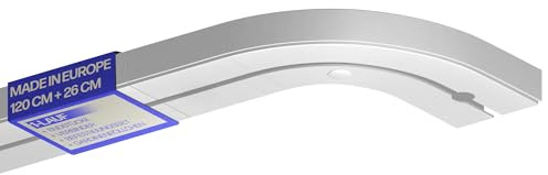 Bestlivings Gardinenschiene 120cm 1-läufig, Weiß, mit 2 Rundbögen je 13cm | Vorhangschienen-Set montagefertig, ruhiger Innenlauf, Stecksystem, vorgebohrte Montage, robuster Kunststoff - Made in EU