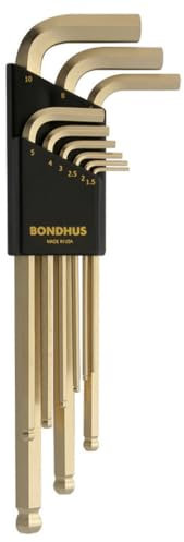 BONDHUS 38099 GoldGuard Ballpoint L-Wrench, Gold, WS: 1.5, 2, 2.5, 3, 4, 5, 6, 8 und 10mm