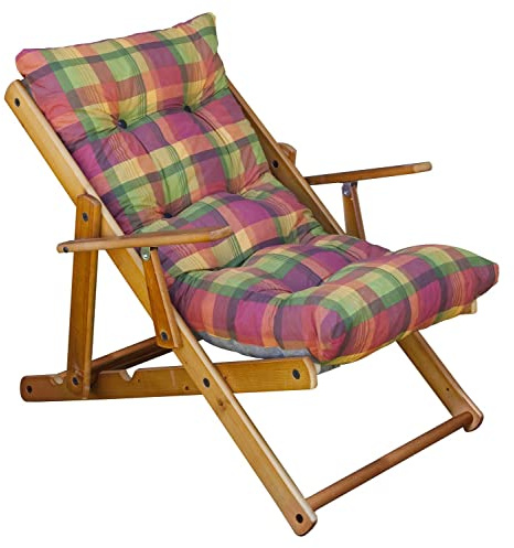 SILLÓN DE Relax Plegable, DE Madera, 3 Posiciones, COJÍN Acolchado, H 100 CM, para EL Cuarto DE Estar, LA Cocina, EL SALÓN