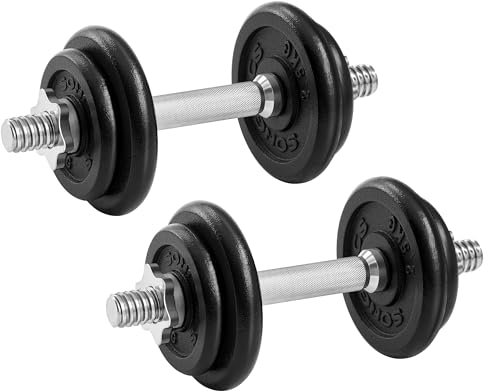 SONGMICS Hanteln, Hantelset aus Gusseisen, Kurzhanteln, 2 x 10 kg, verstellbar, Workout, Fitnesstraining, Gewichtheben für Zuhause, Fitnessstudio, tintenschwarz SYL20T