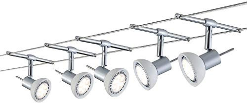 Paulmann sistema di cavi per faretti, set estensibile, 94136, Sheela, massimo 5 pezzi da 10 W l’uno, cromato, opaco/opale, lampada da soffitto, senza lampadina