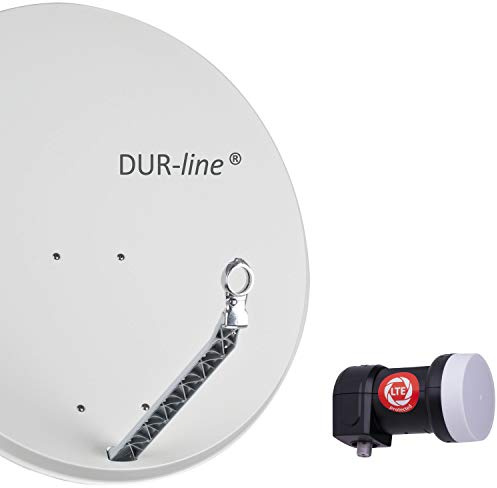 DUR-line 1 Teilnehmer Set - Qualitäts-Alu-Satelliten-Komplettanlage - Select 85cm/90cm Spiegel/Schüssel Hellgrau + Single LNB - für 1 Receiver/TV [Neuste Technik, DVB-S2, 4K, 3D]