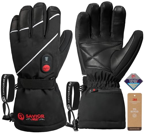 SAVIOR HEAT Heated Gloves for Men Women, 3M Rechargeable Electric Heated Leather Skiing and Snowboarding Gloves (XXL)