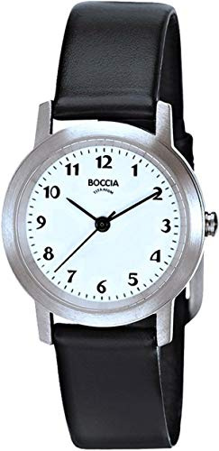 Boccia Damenuhr Analog Quarz mit Lederarmband, weiss (weiss/schwarz) – 3291-01