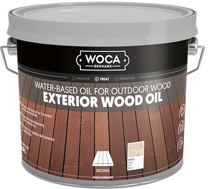 WOCA Denmark Exterior Wood Oil Weiß 2,5 L - Terrassenöl für Terrassen, Zäune und Möbel im Außenbereich