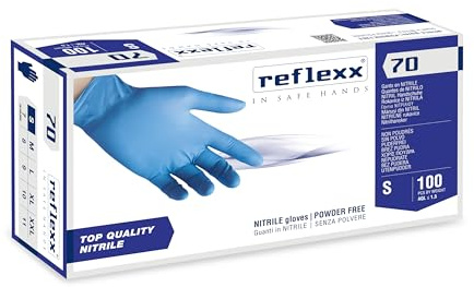 Reflexx R70/S Puderfreie Nitrilhandschuhe, Größe S, Hellblau, 100 Stück