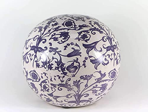 linoows Rosenkugel, Landhaus Gartenkugel mit Barockmuster in Blau 18 cm.