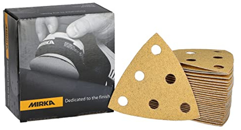 Mirka Schleifdreieck Gold 93x93x93mm Korn P80 50 Stück | Ideal für Gips Spachtel Spanplatten Holz und Lack 6-Loch Design für perfekte Staubabsaugung hohe Schleifleistung
