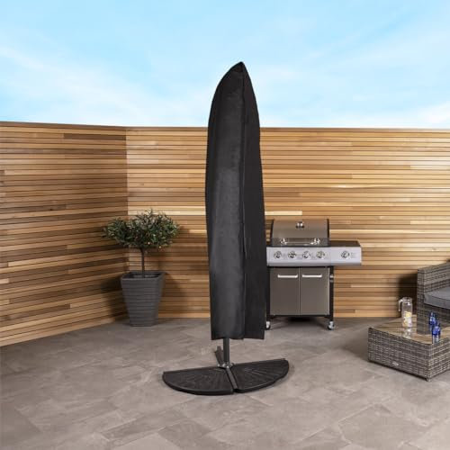 CHARLES BENTLEY Deluxe Banana Umbrella Parasol Cover, Black 600D Polyester, Waterproof Finish, Zipper and Toggles, PVC Coating, Easy Wipe, Heavy Duty, Aluminium Eyelets, Long Lasting, (205x48x48cm)