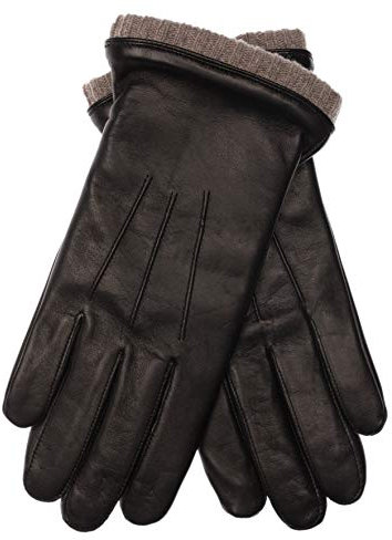 EEM Herren Lederhandschuhe, weiches italienisches Leder, Fleecefutter, Strickbündchen, schwarz/beige M