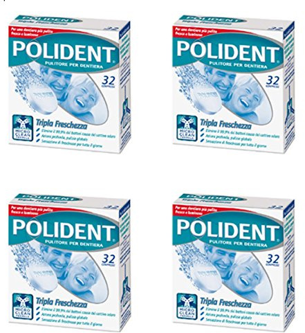4 Confezioni POLIDENT COMPRESSE TRIPLA FRESCHEZZA PER LA PULIZIA DELLA DENTIERA