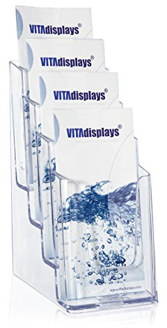 VITAdisplays® 5er Pack DIN lang DL Tisch-Prospektständer/Prospekthalter/Flyerständer mit 4 Etagen, Transparent (5 Stück)