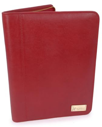 Catwalk Collection Handbags - Damen A4 Leder Notizbuchtasche - Konferenzmappe mit Reißverschluss - Für Tablet und Notizbuch - Chloe - Rot