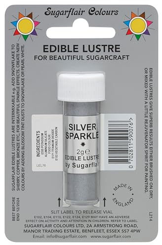 SUGARFLAIR Silber Glitzer Essbarer Glanzpuder - Kuchen Dekorations Schimmer