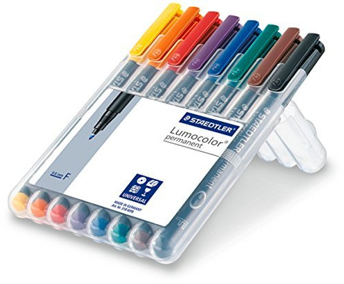 Folienstift Lumocolor F permanent, 8er Box, grün, rot, blau, schwarz, orange, braun, gelb, violett