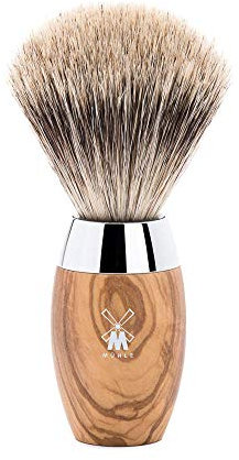 MÜHLE Kosmo Rasierpinsel - Rasurpinsel aus feinem Dachshaar - Griff aus edlem Olivenholz und Metallakzenten