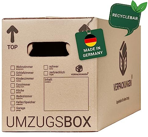 BB-Verpackungen 30x Umzugskartons UMZUGSBOX 632 x 288 x 330 mm 2-wellig (30 Stück) | 100% recycelte Pappe, doppelter Schmetterlingsboden und 3-fache Griffverstärkung